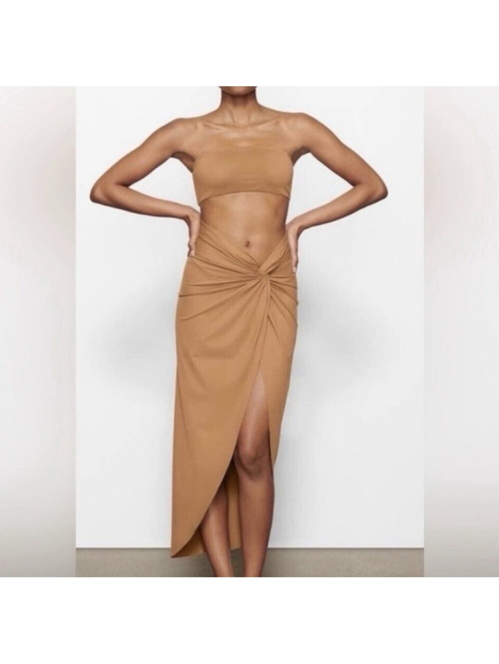 NWT SKIMS Recycled Swim Sarong Skirt Almond Tan S Small Cover Up Stretch
